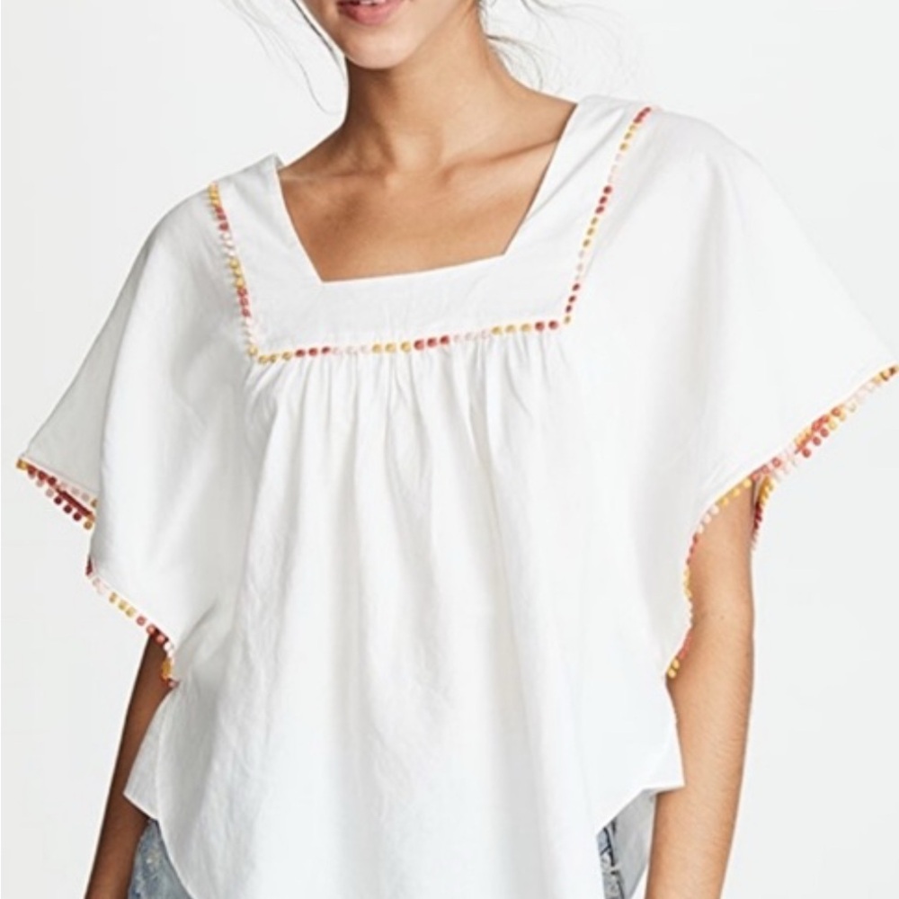 Madewell White Square Neck Top with Colorful Trim